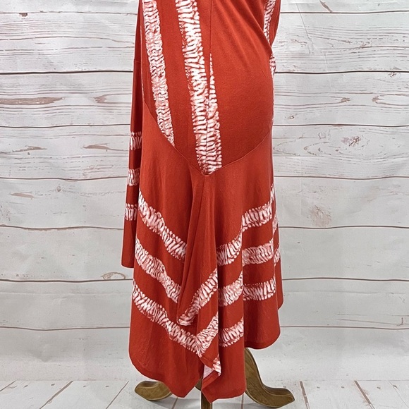NWT Bcbg Maxazria Coral Tie Dye Striped Cross Neck Halter Asymmetrical Hem Dress - Picture 7 of 13